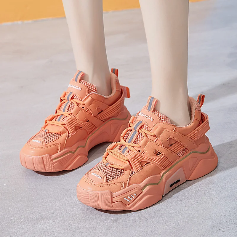 

2020 Spring Summer Women Fashion Sneakers Vulcanize Shoes Korean Women Chunky New Female White Platform Running Casual Shoes, White,orange