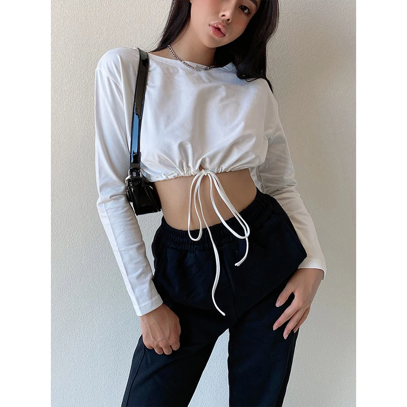 

2020 Custom Logo Street Style High Waisted Drawstring Turn Down Womens Crop Top Hoodie, Customized color