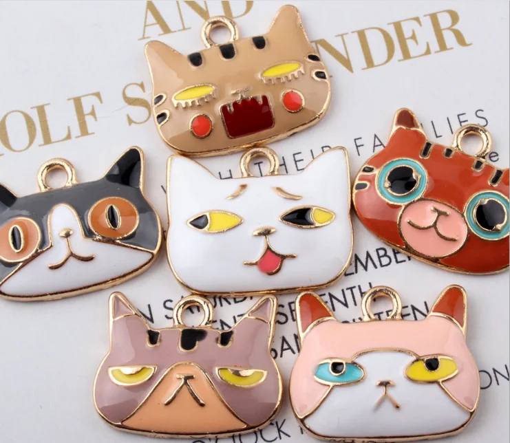 

cute color enamel cat head charms Korea cat charms for bracelet necklace cartoon cat animal charms jewelry accessories