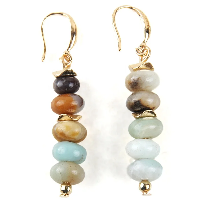 

JH Wholesale Women Gemstone Jewelry Flat Amazonite Natural Stone Beads Earring