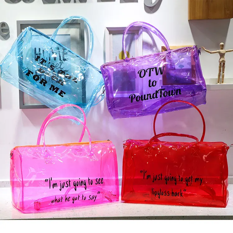 

Hot Sell clear duffle Tote Spend A Night Handbag Gym Bag Pvc Transparent Colorful Silicone Jelly Make Up Holographic Duffle Bag, Customers' requirement