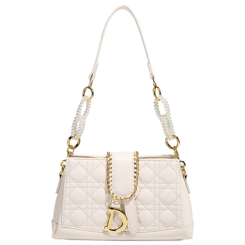 

Luxury diamond lattice shoulder bag for women fashion pearl chain hand bag crossbody designer messenger bag handbag