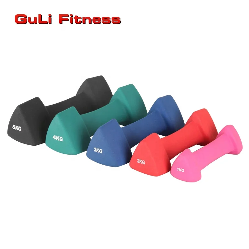

Multi Color Triangle Dumbbells 1/2/3/4/5kg PVC Neoprene Coated Cast Iron Solid Dumbbell Hex Vinyl Dipping Dumbbells, Red/blue/pink or customized