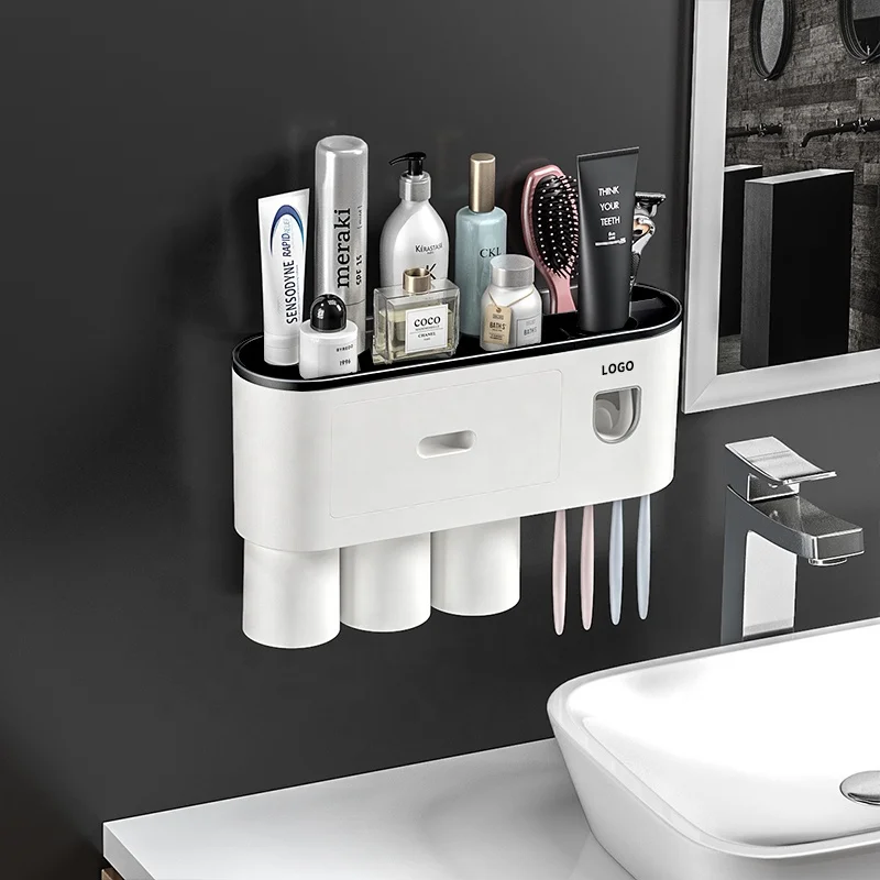 

factory wholesale home accessory bathroom wall mount tooth brush squeezer automatic toothpaste dispenser toothbrush holders, Grey\black\pink\green