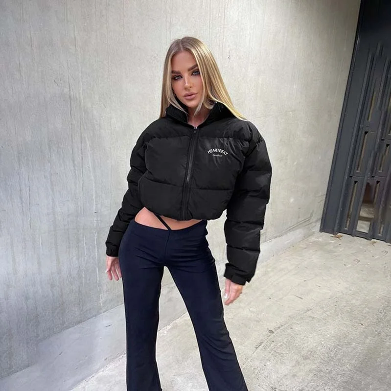 

Women 2022 high quality Stand Collar Puffer Jacket Coats Black Letter Embroidery Winter Coat For Warm Bubble Coats For Ladies, Picture