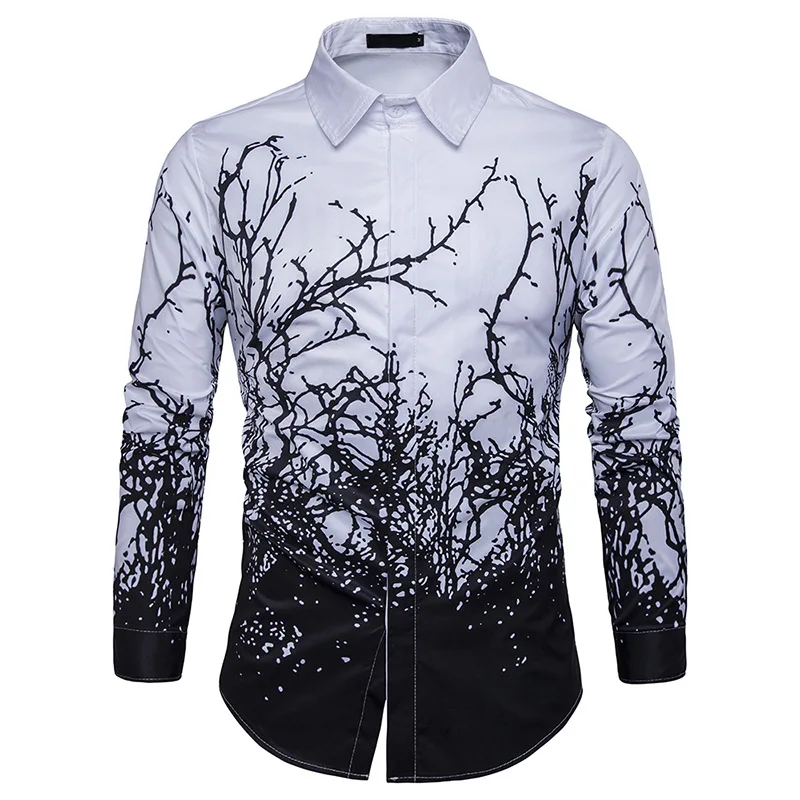 

Spring new men's personality twig printed long-sleeved large size shirt, Custom color