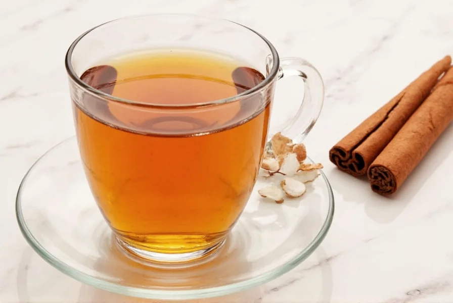 Three different mugs of cinnamon tea with variations: plain, with lemon slice, and with honey drizzle
