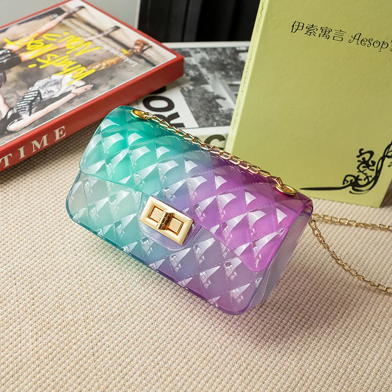 

Summer 2021 New Colorful Rhombus Jelly Casual Women Hand Bags Ladies