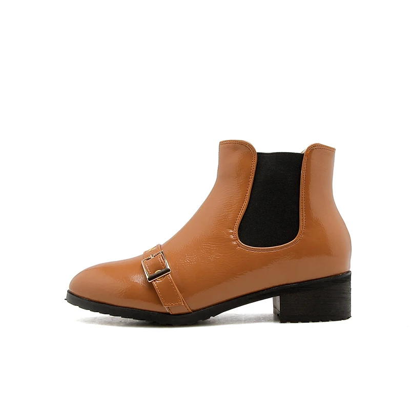 

Autumn and winter round head belt buckle Fashion Thick heel Lady Chelsea boots
