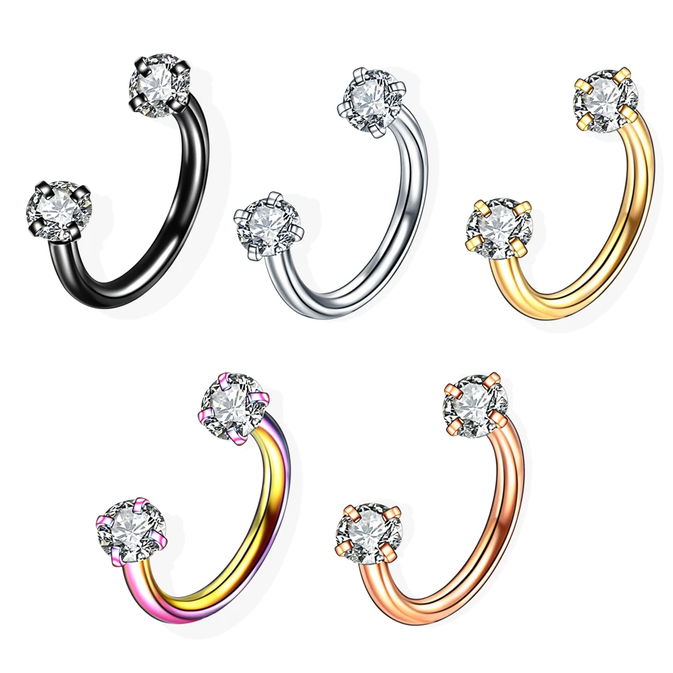 

316L Surgical Steel Internally Threaded Horseshoe Ring Nose Septum Piercing Labret Lip Ring Earrings Jewelry With Zircon