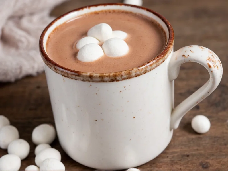 Homemade hot cocoa in mug with marshmallows
