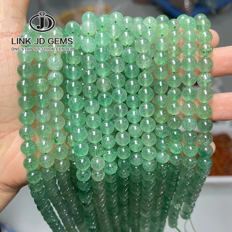 

JD Wholesale 4 6 8 10 12MM Natural Stone Green Strawberry Quartz Loose Round Spacer Beads For Jewelry Making