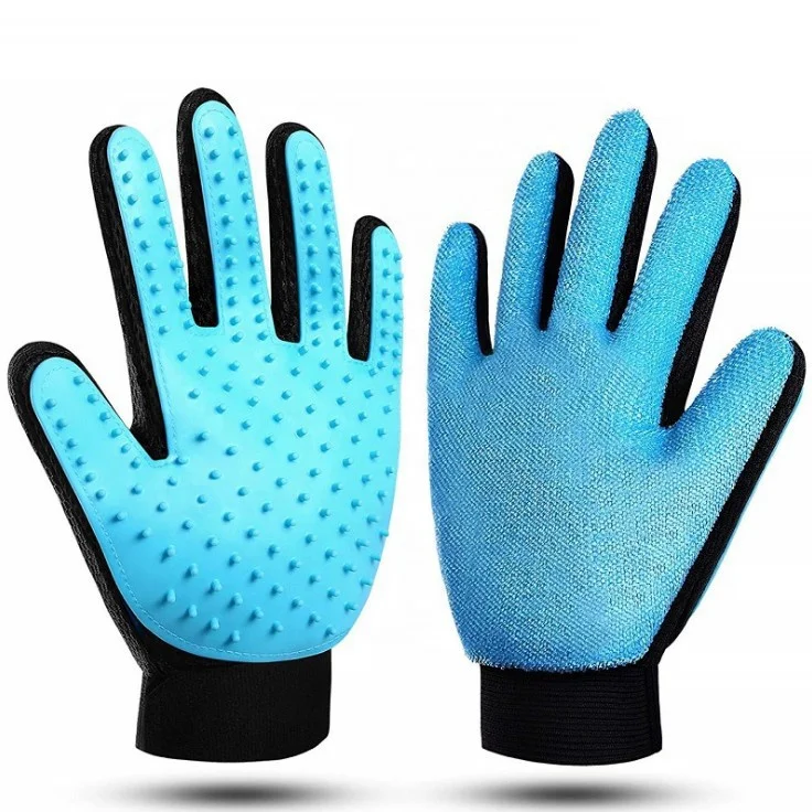 

Pet Left and Right Hand 2 in 1 Pair Silicone Dog Grooming Gloves Remove the brush Clean Pet Fur Hairs, Blue