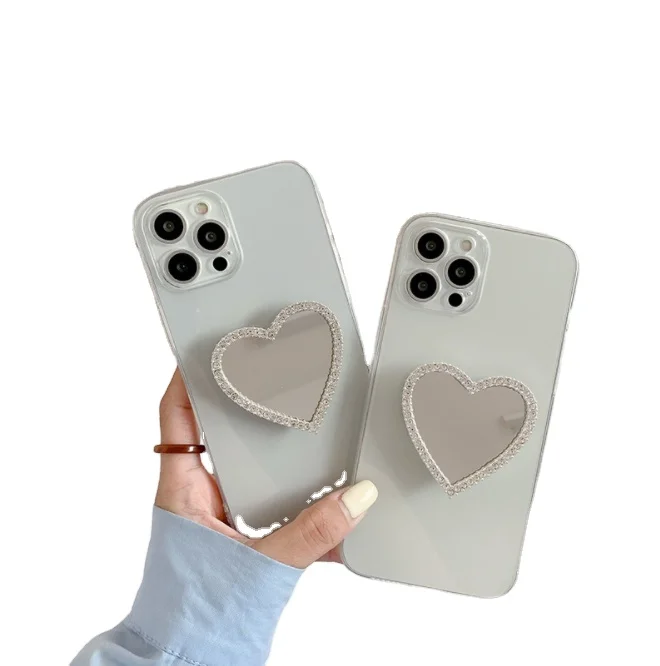 

Sell Well New Type Love Mirror Bracket Style Universal Cute Heart Phone Cases, 2 designs