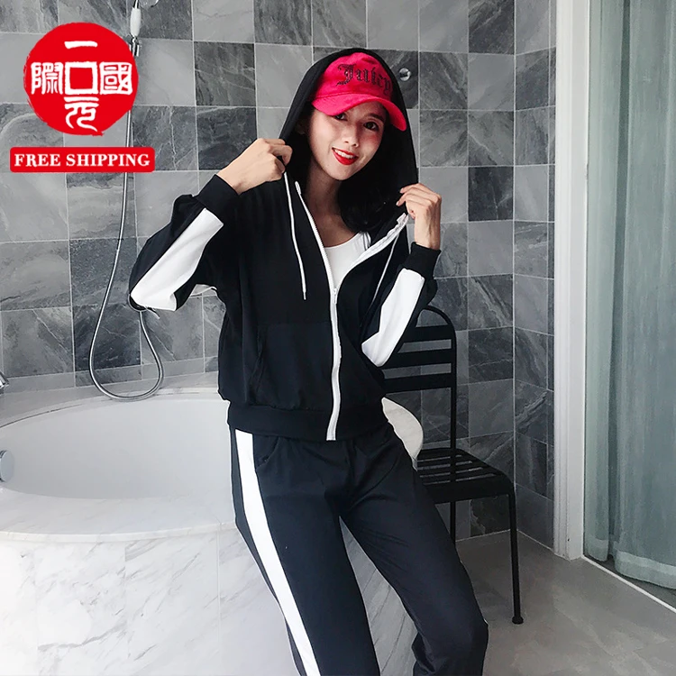 

Long sleeve cardigan zipper sports suit girls' clothing sets