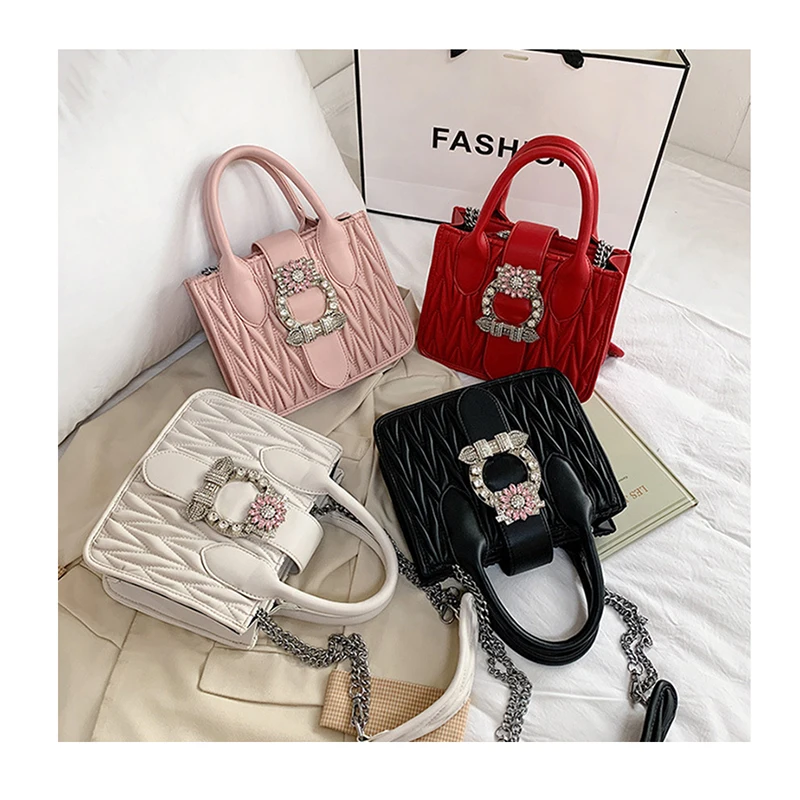 

Diamonds Buckle Fashion Luxury Handbags Women Bags Designer Pleated Chain Bag Crossbody Bolsa Feminina Europe 2021 Spring New