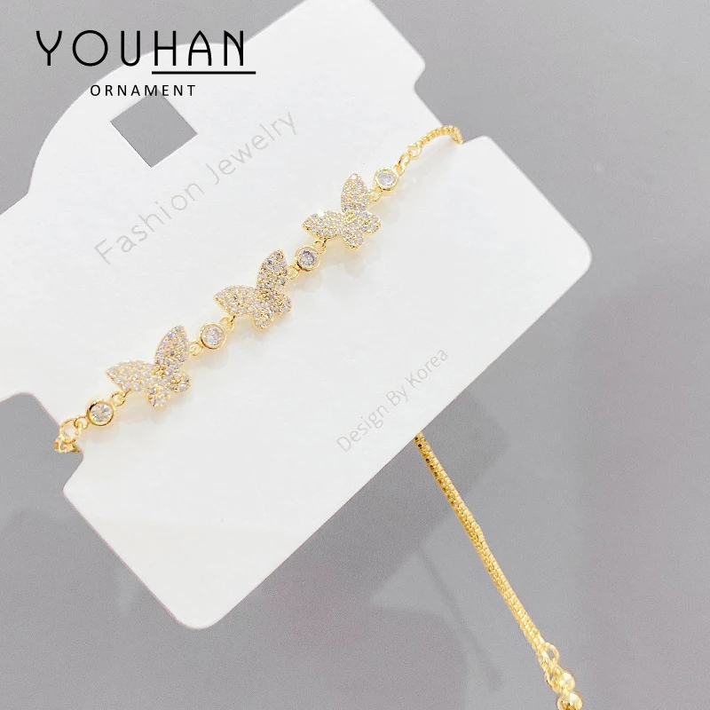 

SL60760 Fashion design gold plated brass women jewelry inlaid zircon butterfly charms bracelets