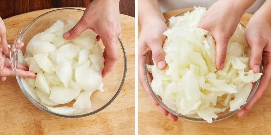 Toasting flaked onions in a skillet over medium heat