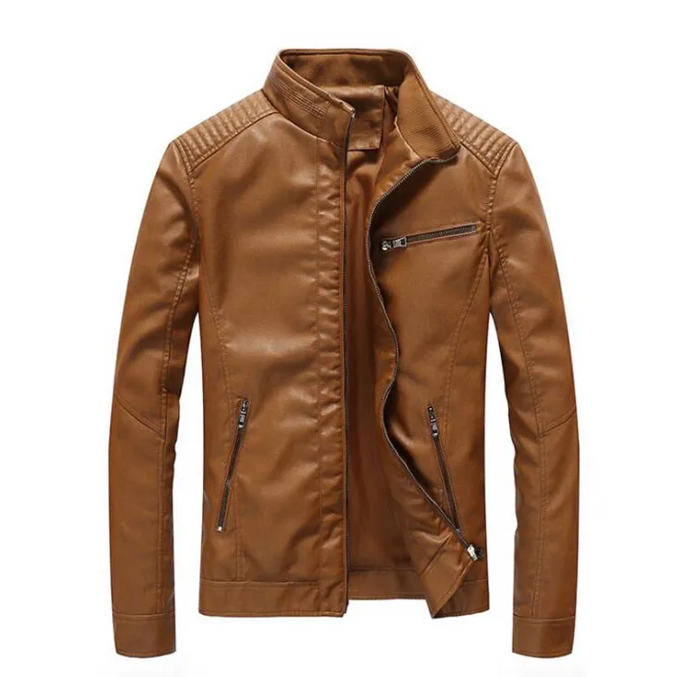 

New Autumn Mens Leather Jackets Stand Collar Motorcycle Pu Casual Slim Fit Coat Outwear With Pocket Jackets