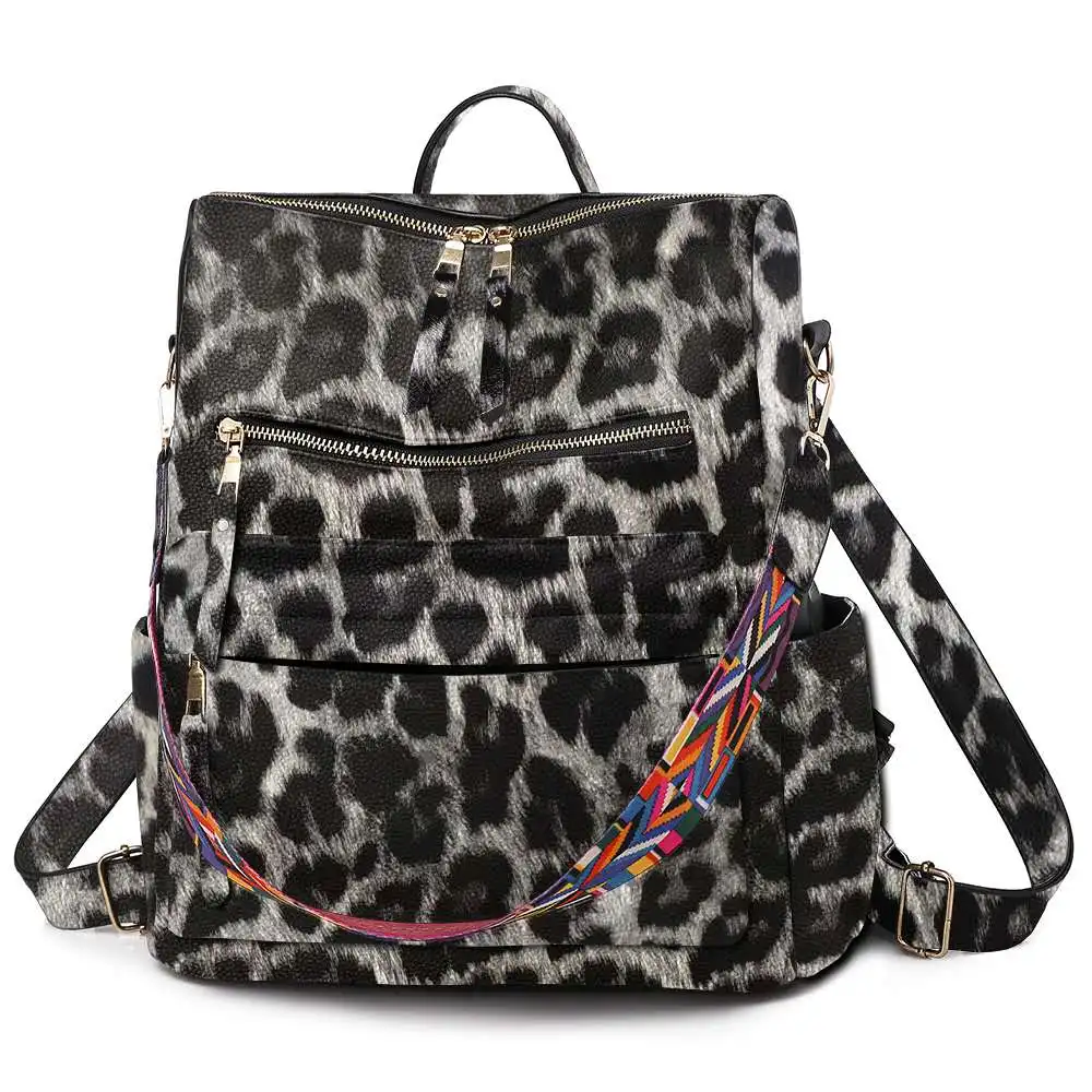 

2020 Wholesale Flowers and Leopard Print school Backpack Women Large Capacity Book Bag Convertible Backpack with Shoulder Strap