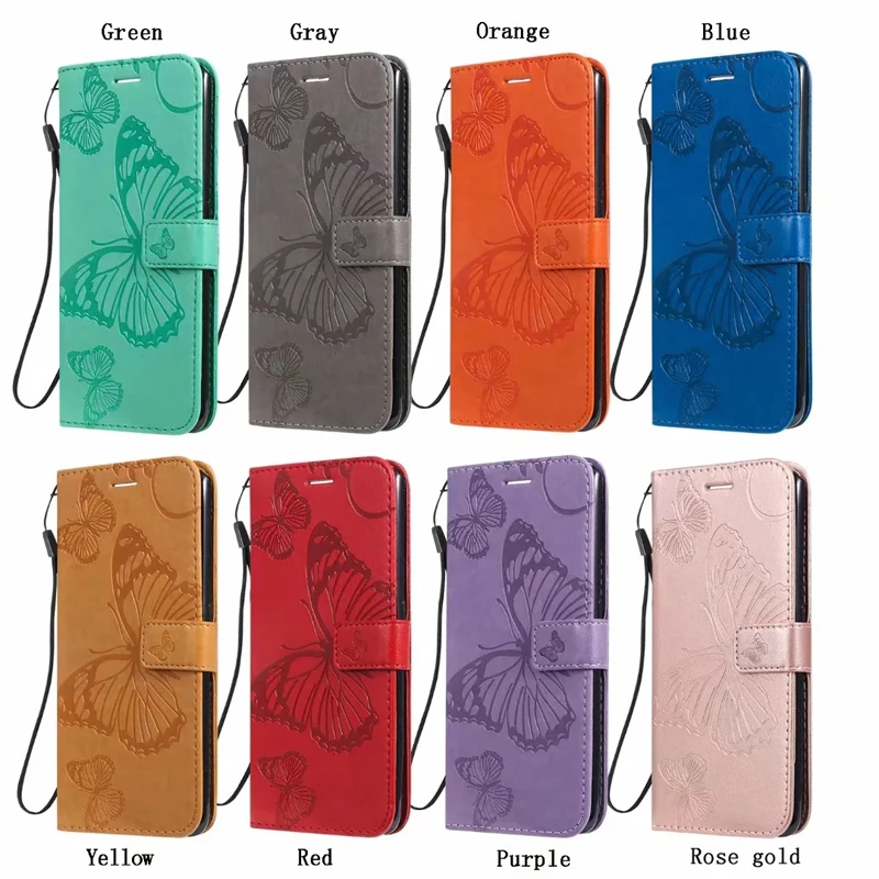 

For iPhone 13 mini 11 Pro Case Butterfly Embossed Leather Case For iPhone 12 XS Max X XR 6 6S 7 8 Plus 5S SE Flip Wallet Case, 8 colors