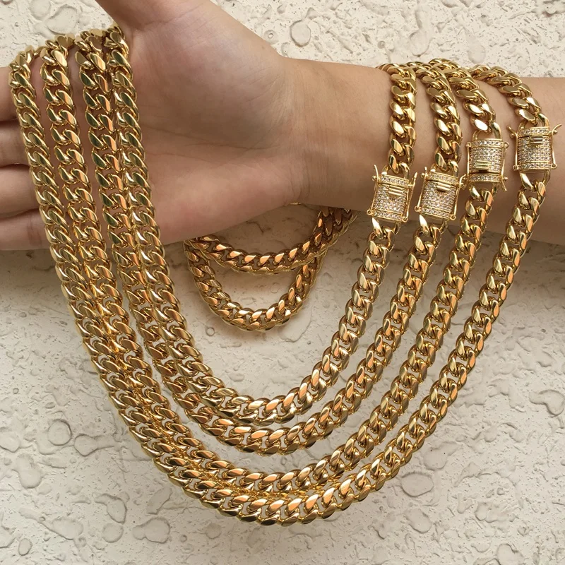 

Stainless steel jewelry  gold Miami cuban chain necklace gold