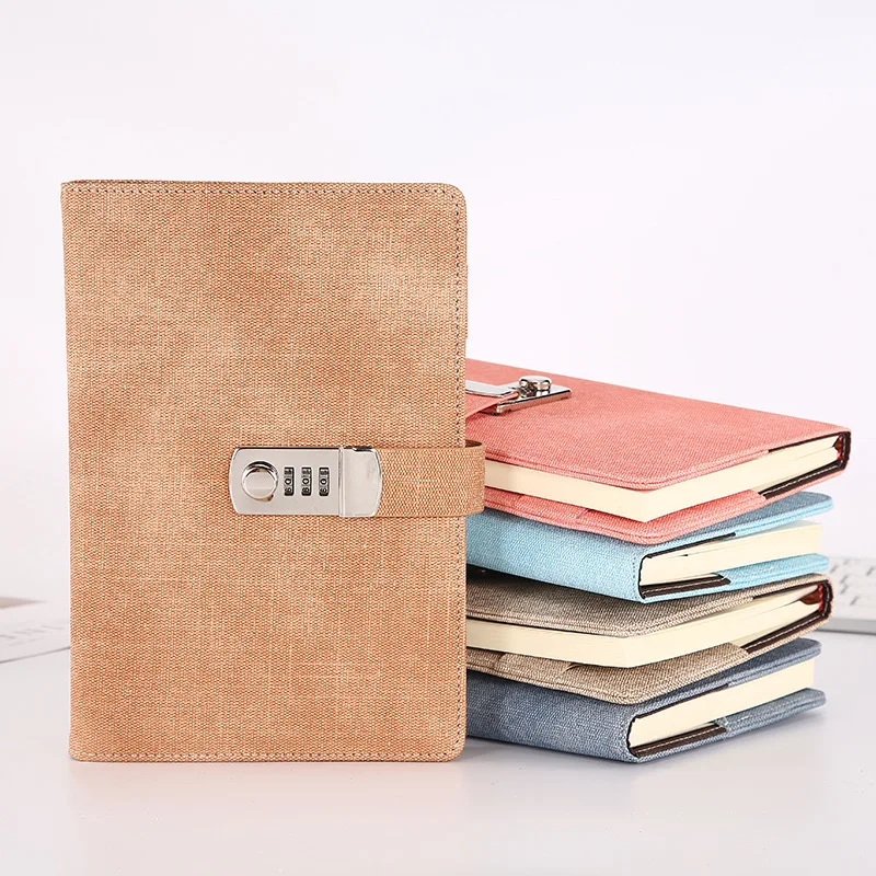 Pen Loop 100 Sheets Soft PU Leather Writing Journal Portable A5 Travel Diary Lined Pages Business Notepad Vintage Embossed Notebook with Combination Lock Card Slots 
