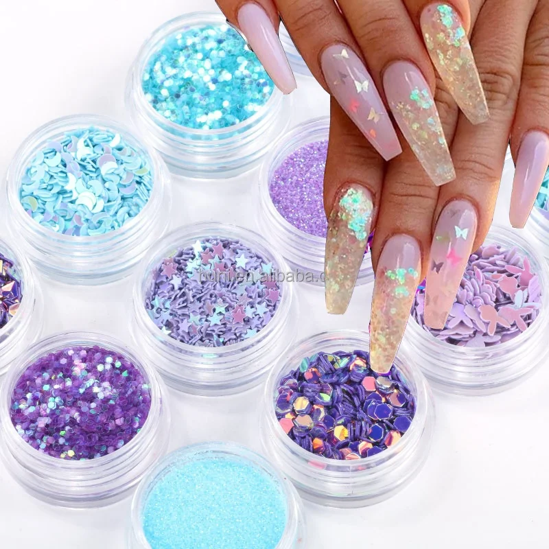 

12 Box/set Laser Colorful DIY Beauty Nail Design Star Nail Decorations Wholesale Flower Nail Art