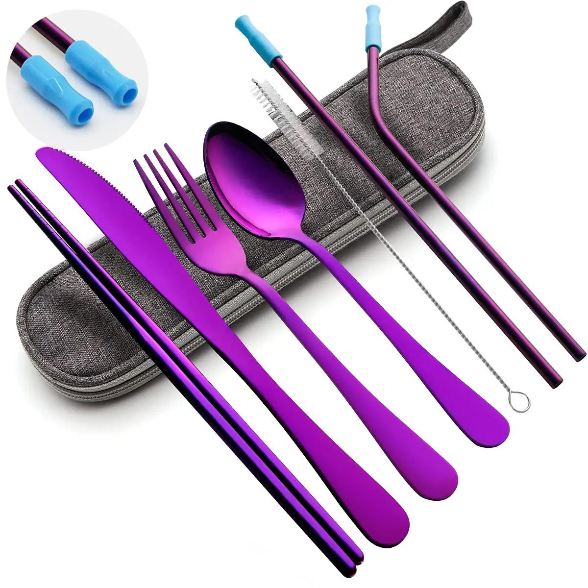 

Hot Selling Reusable Portable Cutlery Set Stainless Steel Camping Cutlery 7pcs