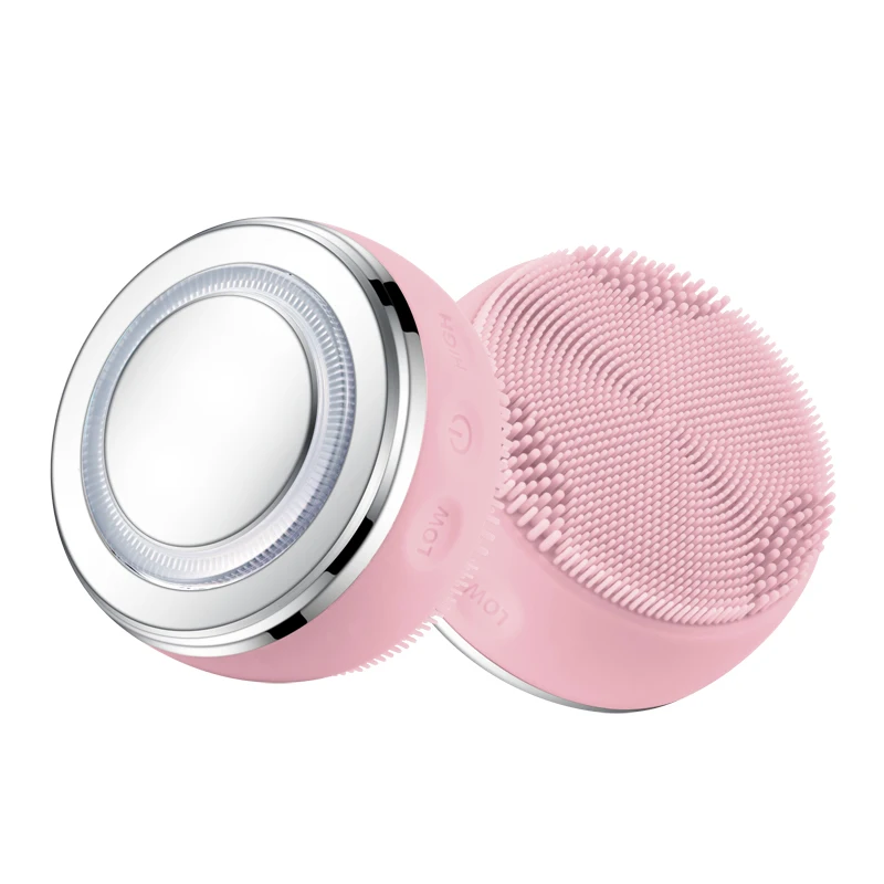 

Silicone facial cleansing brush with led light photon heating therapy heat sonic silicon massage face wash brush