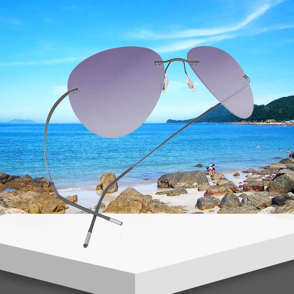 

HBK 2019 Ultralight Rimless pilot B Titanium polarized sunglasses for Driving Oculos De Sol UV400 PM0074