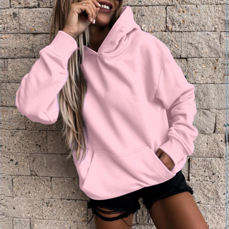 

Pink Hoodie Sweatshirt women Long sleeve casual Kpop Female hoodie autumn winter Pullover Fashion sweatshirt, Customized color