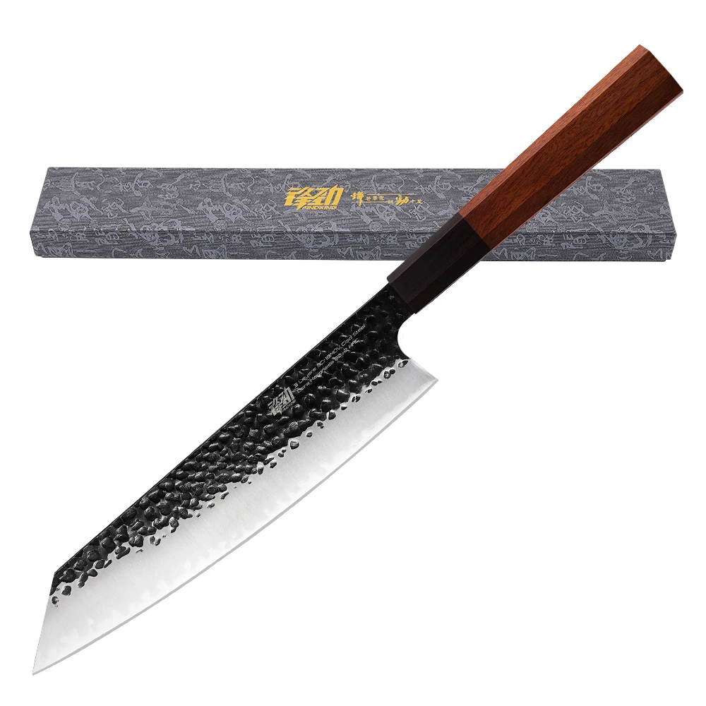 

9 inch Kiritsuke Knife by Findking-Dynasty series-3 layer 9CR18MOV clad steel w/octagon handle Gyuto Super sharp Kitchen knives, Black,customizable