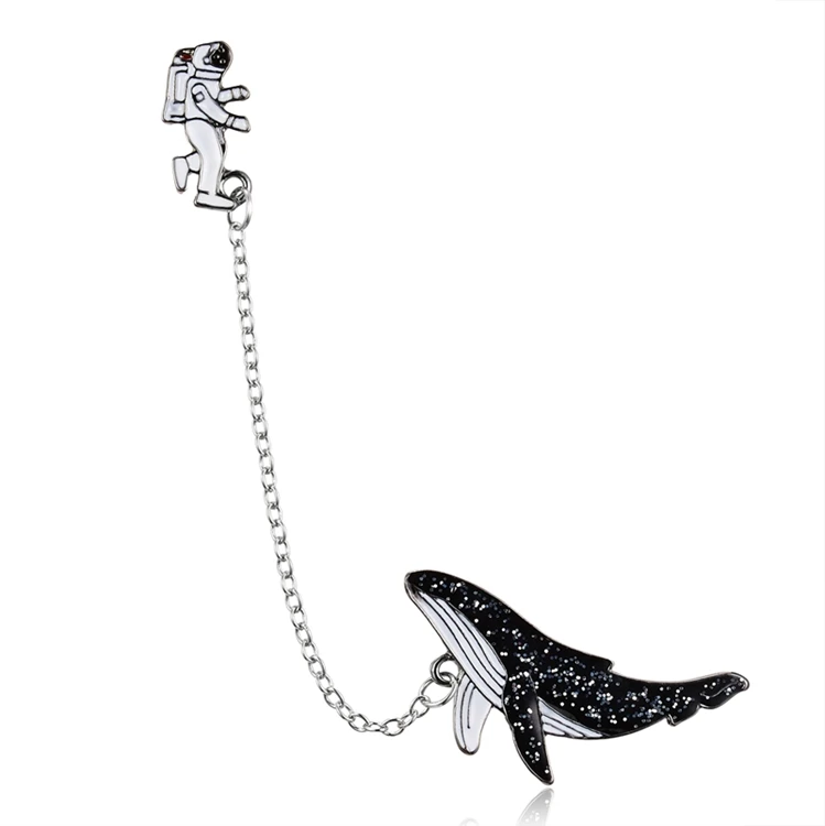 

Fashion Cartoon Collar Black White Enamel Pendant Chain Astronaut Whales Badge Brooch For Women Jewelry, As picture