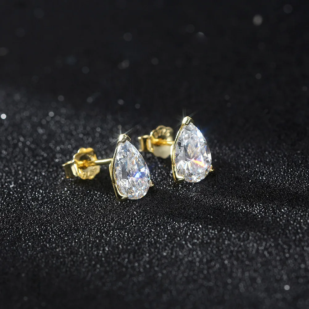 LZE02 New Arrival 10mm Hypoallergenic Stud Pear Cut  8A Premium Cubic Zirconia 925 Sterling Silver Earrings for Women Men