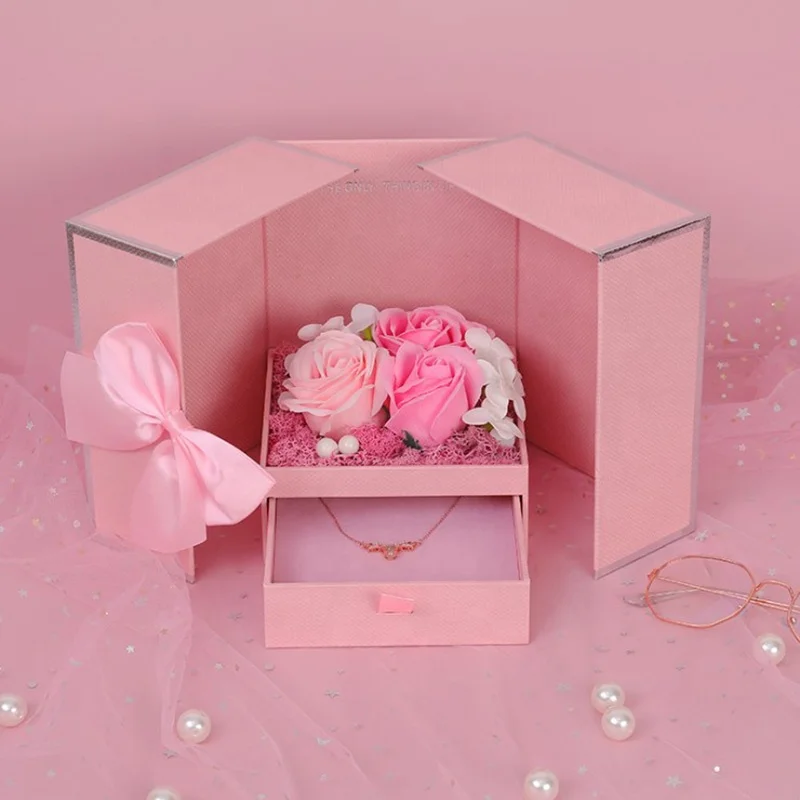 

High-end double door necklace rose soap flower gift box Tanabata Valentine's Day birthday jewelry gift box