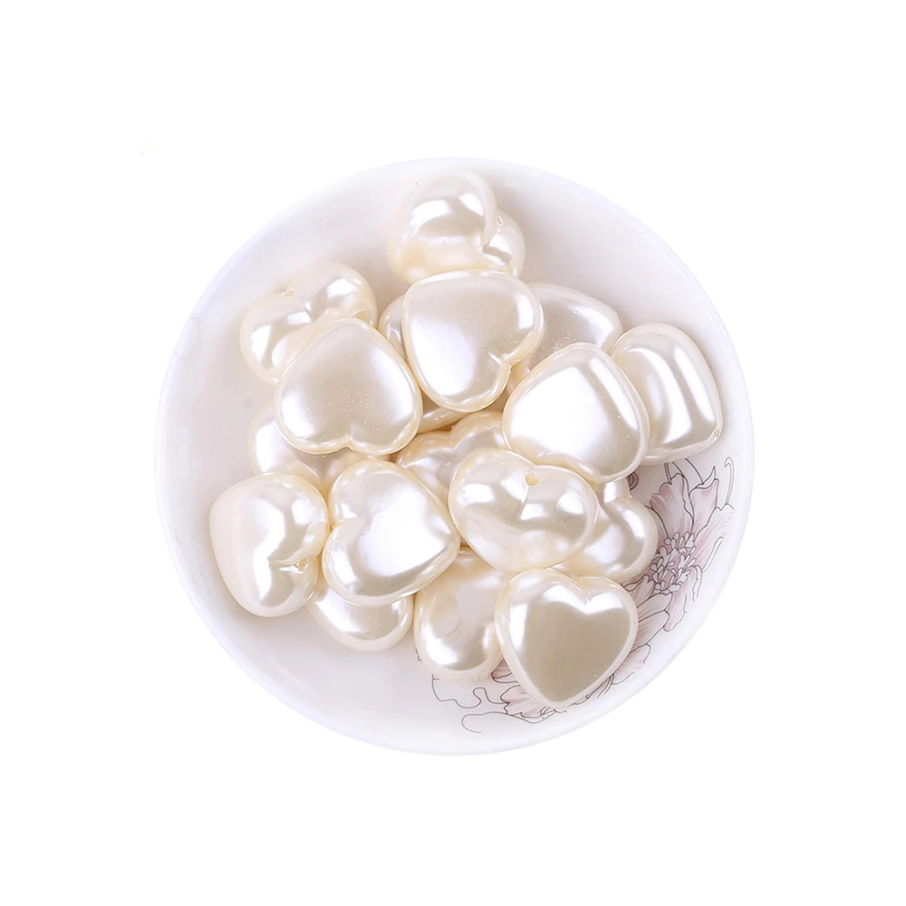 

Loose Beads Cordial Design 70Pcs Lot Valentine's Day Style 25mm Ivory Color Heart Acrylic Pearl Statement Beads For DIY Jewelry