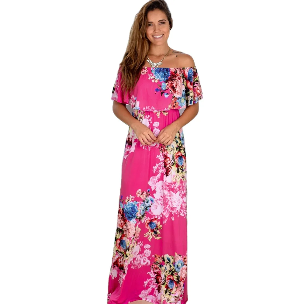 

Colorful clothing Polynesian Samoan tribe Hawaiian Print custom soft skirt women's elegant off shoulder dress