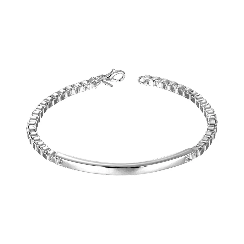

OEM Real S925 Sterling Silver Box Chain Link Bracelet for Women Girls Lady Fine Jewelry Bracelets, Antique silver