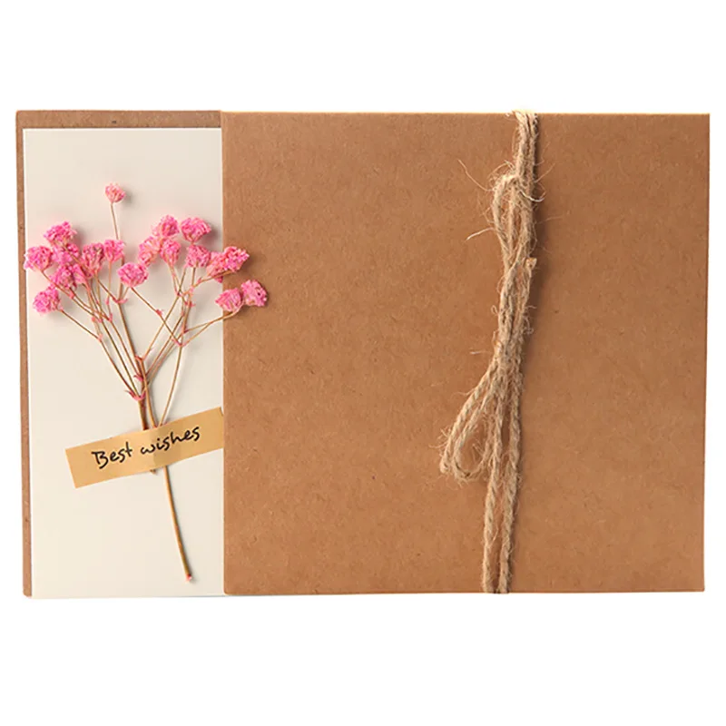 

Teacher's Day Card Handmade Dried Flower Card Birthday Valentine's Day Greeting Card Kraft Paper Retro Customized Christmas Free