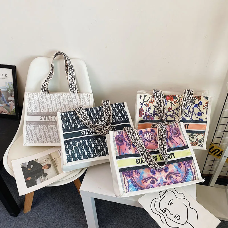 

Wholesale Fashion Tote Bag Printed Pattern Canvas Designer Ladies Zipper Tote Bag