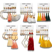 

vintage ins Bohemian long earring set Charm thread yellow drop Acrylic tassel Earring