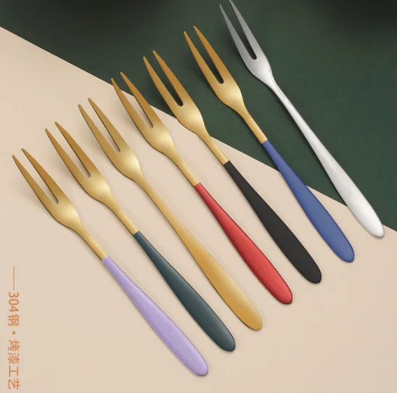 

Gold Stainless Steel Fruit Fork Reusable Coffee Spoon and Fruit Fork