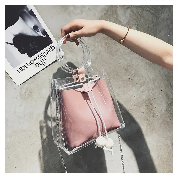 

women hand bags crossbody lady clear transparent jelly handbags mini chain shoulder bag, Accept customizable color