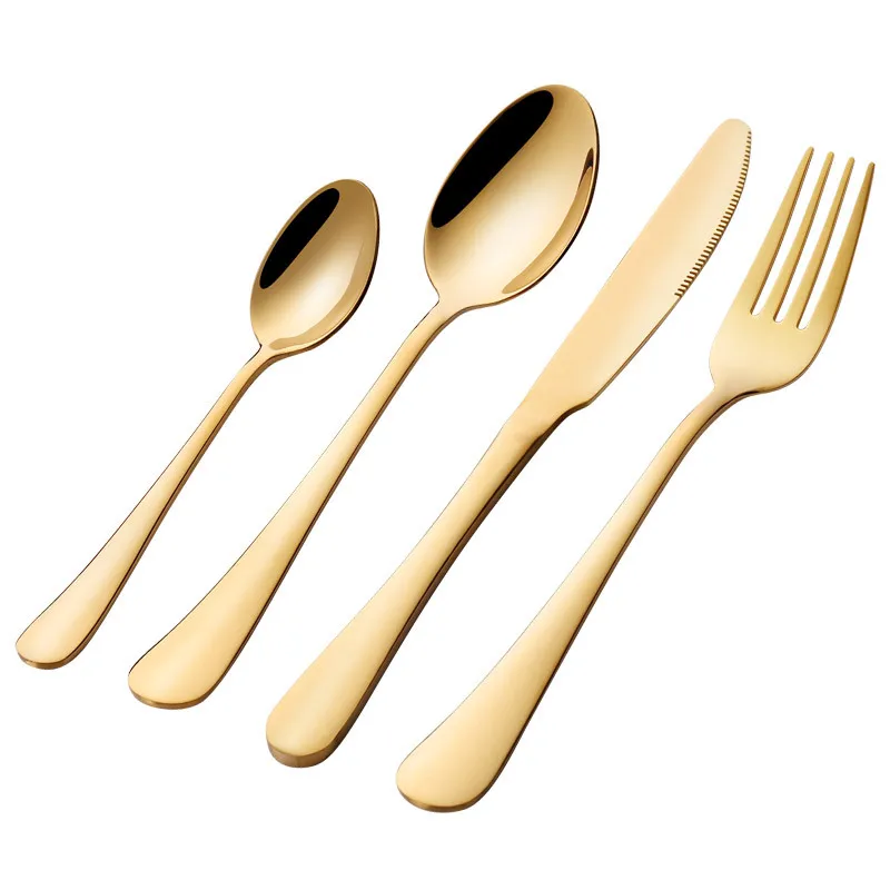 

Knife Fork Spoon Rose Gold Plated Dinnerware Wedding Event 4 Piece Stainless Steel Flatware Golden Cutlery Set, Customized