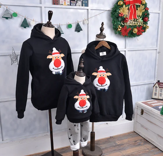 

Spring Cartoon Print Long Sleevele Knitted Sweatshirt Pullover Hoodie Family Matching Clothing, Picture shows