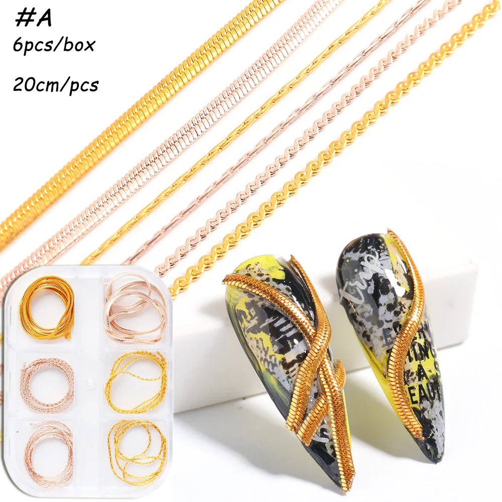 

6 Type 3d Metal Chain Nail Art Decoration Alloy Gold Silver Design Nail Charms Diamond Bead Jewelry Sliders Accessory DIY Tool