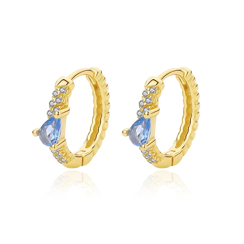 Fashion Girls Jewelry Huggie Earrings with Stones Blue Zircon circle Hoop Earrings for women