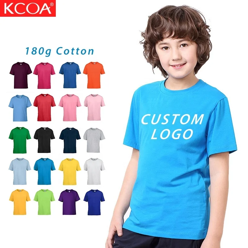 

In Stock 180gsm Custom Logo O-neck Boy's Soild Color Kids Plain T Shirts