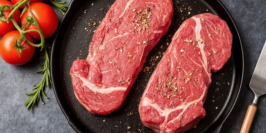Seasoned steak on grill